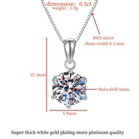 Collier pendentif en moissanite couleur D personnalisé en argent sterling 925 avec chaîne maille boîte pour femme, six griffes, de 1 à 5 carats, vente en gros (lot de 9)