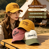 Casquette de baseball classique vintage délavée en coton doux avec broderie rétro, design non structuré, idéale pour le camping et le shopping