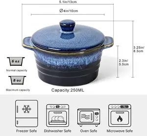 8 OZ Mini Cocotte Ramekins With Lid Ceramic Covered Casserole Dish With Handles For French Onion Soup Baking Round Mini Pot