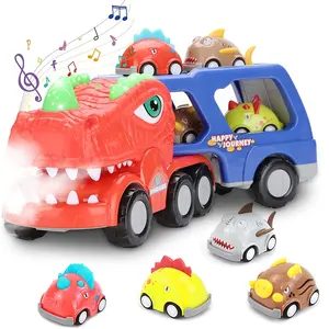 חדש עיצוב ילדים דינוזאור תחבורה מוביל משאית קרוואן כפול סיפון חיכוך צעצוע רכב תרסיס אור מוסיקה רכב עם 4 מיני מכוניות