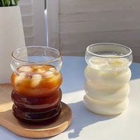 MSH 300ml 웨이브형 두꺼운 붕규산 유리컵 (우유, 주스, 요구르트용)