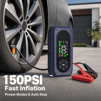Démarreur de voiture portable à courant de crête de 1000A avec gonfleur de pneus 150 PSI et batterie externe 10000 mAh pour moteurs essence 6.0L et diesel 4.0L