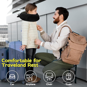 หมอนรองคอรูปแมวสีดำแบบพก<span class=keywords><strong>พา</strong></span>สำหรับเด็ก เหมาะสำหรับการเดินทางไกล บนเครื่องบิน รถยนต์ หมอนรองคอรูปตัวยูเนื้อนุ่ม - Product Image 4