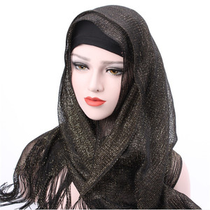 Brillante de seda hijab musulmán de Oriente Medio velo liso de poliéster estilo borla doble uso chal todas las estaciones para mujeres con estilo - Product Image 3