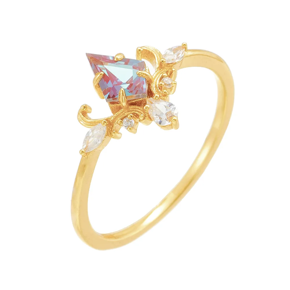 925 Sterling Silver 14K Emas Disepuh Batu Permata Alexandrite Alexander Warna Berubah Batu Permata Royal Mewah Cincin Batu Belah Ketupat