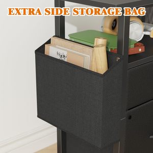 Meuble de rangement métallique mobile et réglable pour <span class=keywords><strong>bureau</strong></span>, 24'' de large, avec 2 tiroirs et sac latéral roulant en tissu, compatible avec les imprimantes A4/Letter - Product Image 6