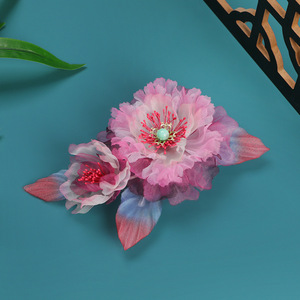 Nuevo Diseño de Primavera, Diadema Hanfu Original Hecha a Mano con Flores de Seda en Degradado Púrpura-Rojo, Horquilla Suave, Flor Estampada en Caliente - Product Image 4