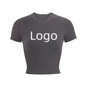 High Quality Ladies OEM Logo Plain Summer Small Size Polyester Fashion Tight Slim Fit T Shirt For Women