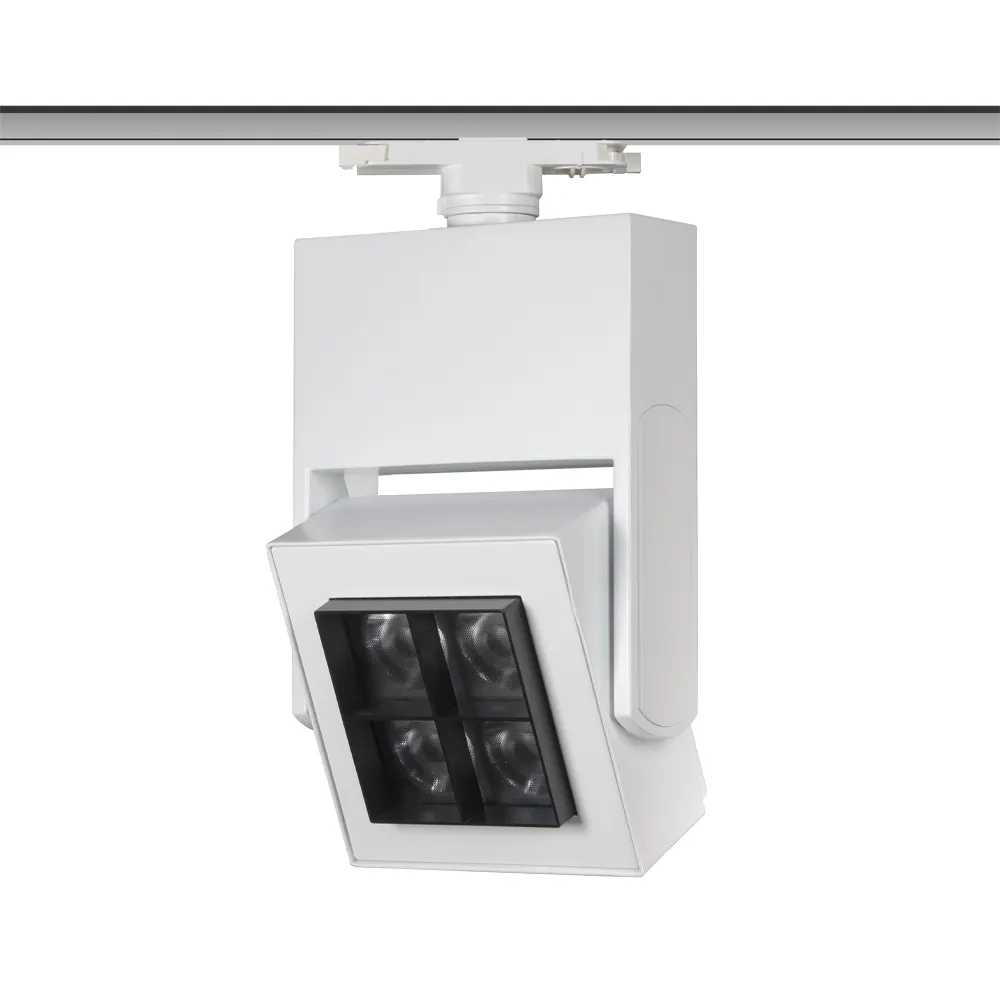 Último diseño 40W Flicker Free Narrow Spot Multi Light Distribution Square LED Track Spotlight para galería de arte