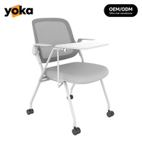Chaise de formation pliable moderne avec tablette d'écriture, chaise de bureau à dossier en maille sur roulettes pour salle de conférence, école, université