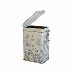 Boîte de rangement en métal jaune pastel 75x100x150mm avec fermoir en fil métallique à motif floral et couvercle transparent pour organisateurs de bijoux - Product Image 2