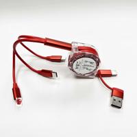 Jaket TPE multifungsi, kabel Data 3 dalam 1 dapat ditarik pengisian daya Cepat 3A untuk kotak