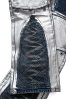 Pakaian Jalanan Pria Berkualitas Tinggi Ramah Lingkungan Gaya Y2K High Street Utility Biru Tua Cuci Batik Print Panel Patch Denim