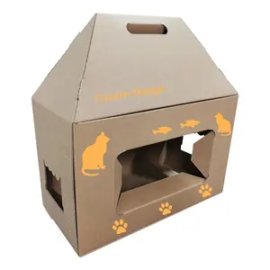 Bán buôn Pet Playhouse sóng hộp giấy in màu mèo nhà hộp các tông