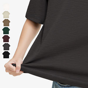 310gsm transpirable camiseta de gran tamaño Slub algodón de los hombres, cuello redondo de color sólido - Product Image 3