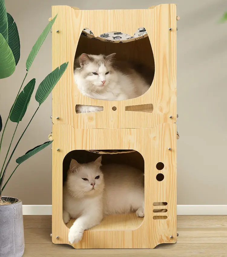 Xiair Wooden Cat And Dog Litter Building Block Combination Indoor Pet Box Nest Hammock Wooden Cat House