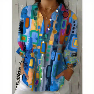 Camisas de Manga Larga para Mujer, Novedades de Verano 2025, Camisas Casuales con Estampado Floral de Leopardo, Corte Regular, Estampados Digitales - Product Image 3