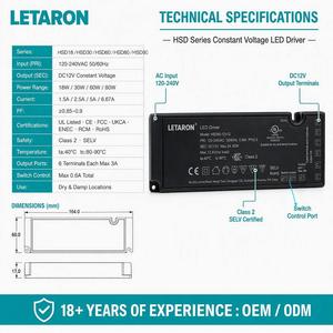 Controlador LED de Voltaje Constante 12V 24V 18W a 90W, Solución de Iluminación para Gabinetes, Fuente de Alimentación LED, Controlador LED Delgado, ODM OEM de Fábrica - Product Image 2