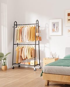 Porte-vêtements carré en métal à double barre SENYU avec roulettes verrouillables et rangement inférieur pour chaussures - Product Image 5