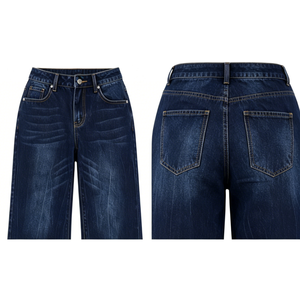 Pantalones Vaqueros Clásicos de Pierna Ancha con Cintura Alta, Lavado Índigo Oscuro y Detalles Desgastados, con Bolsillos Laterales Profundos para un Estilo Casual Diario - Product Image 5