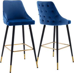 Taburete de Bar Moderno y Lujoso con Reposabrazos de Terciopelo, Patas de Metal Bicolor Negro y Dorado, Silla de Barra para Hogar, Restaurante, Hotel, Apartamento - Product Image 3