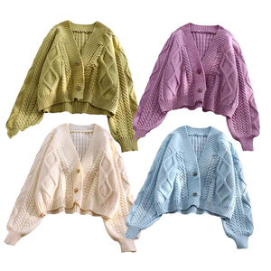 उच्च गुणवत्ता वाली ऊन चुंकी बुना हुआ कार्डिगन स्वेटर महिला स्वेटर के लिए कस्टम हल्का क्रॉप्ड कार्डिगन - Product Image 1