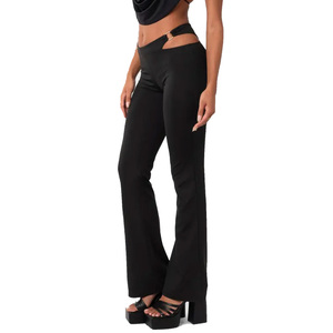 <span class=keywords><strong>Pantalon</strong></span> évasé <span class=keywords><strong>noir</strong></span> taille basse creux respirant confortable pour <span class=keywords><strong>femme</strong></span> - Product Image 4