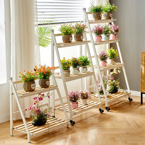 Étagère de rangement mobile pour la maison, à roulettes, sur pied, multi-niveaux, pour pots de fleurs et plantes, <span class=keywords><strong>balcon</strong></span>, salon, échelle pliante - Product Image 4