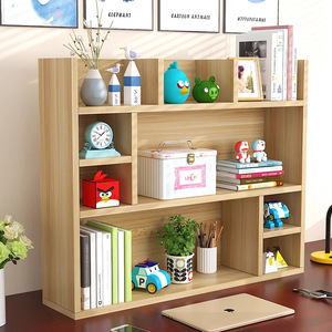 Estantería de escritorio en miniatura de madera maciza, almacenamiento de varios niveles para organización de escritorio, color natural, rectangular independiente - Product Image 4