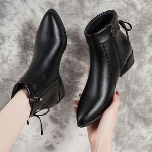 Bottines classiques à plateforme en dentelle pour femmes Maxfree, noires, à fermeture éclair, chaussures d'hiver décontractées avec talon fin et haut - Product Image 2