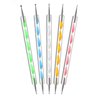 Juego de 5 Herramientas Premium para Decoración de Uñas, Doble Punta, Mango en Espiral de Cristal, Pluma para Recoger Diamantes de Imitación, Suministros para Diseño de Puntos en Manicura DIY