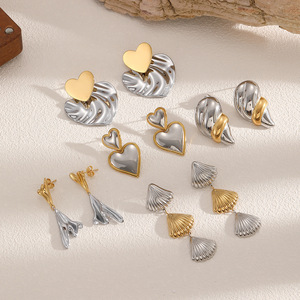 ต่างหูสแตนเลสรูปหัวใจ ชุบทอง 18k แบบติดหู สำหรับงานปาร์ตี้ เครื่องประดับแฟชั่นแบบห้อย - Product Image 2