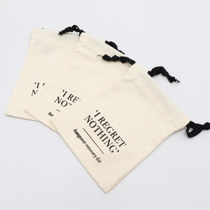 100% Cotton Canvas Natural Beige Medium Cotton Drawstring <b>Bag</b> with Black String for Gift Accessories Packaging Thick <b>Dust</b> Pouch - Product Image 4