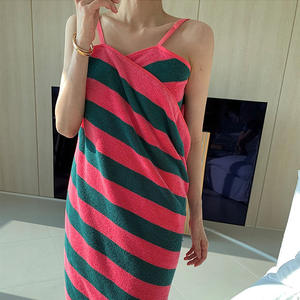 Serviette de bain d'été en pur coton, robe portable rayée rose et noire pour femmes, taille M9020 - Product Image 4