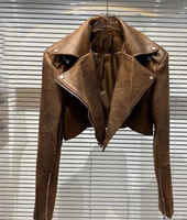 Nouveau manteau de fourrure d'hiver court pour femmes recadrée fermeture éclair en cuir suédé Sherpa doublé fausse veste épaissie revers pour la moto