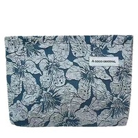 Tas Kosmetik Datar Berhias Bunga Katun, Ringan dan Portabel, Kantong Makeup untuk Perjalanan dengan Motif Bunga untuk Wanita, Penggunaan Sehari-hari