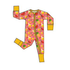 カスタムデザイン子供服ブティック 可愛いリンゴ柄竹繊維ロンパース キッズ長袖ジッパーロンパース - Product Image 4