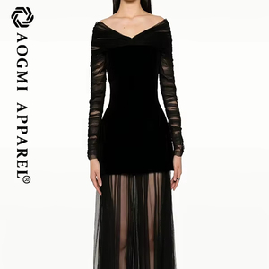 <span class=keywords><strong>Alta</strong></span> <span class=keywords><strong>costura</strong></span> moda señoras nuevo diseño tafetán 100% seda hasta el suelo manga larga cuello en V sirena silueta vestido - Product Image 1