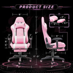 1 pièce, livraison gratuite, chaise de gaming robuste et élégante pour e-sport et usage domestique, grande taille et large, avec appui-tête et coussin, style girly mignon - Product Image 3