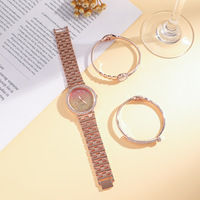 Nouvel ensemble de montres et bijoux tendance 3 pièces/ensemble, montre à quartz créative et exquise avec bracelet en maille, coffret cadeau pour femme