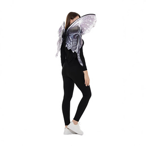 Halloween <b>Costume</b> With <b>Butterfly</b> <b>Wings</b> Black Adult Polyester Floral Print Party Wear - Product Image 4