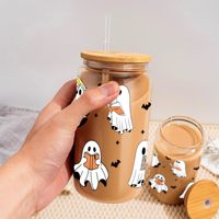 Mug en verre de 16 oz personnalisé avec logo Ghost Reader, directement de l'usine, avec couvercle en bambou et paille, idéal pour les événements d'Halloween