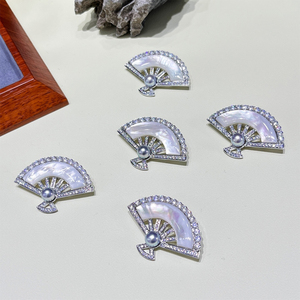 Broche en forme d'éventail avec perle de culture Akoya <span class=keywords><strong>Madama</strong></span> de 8-9 mm, entièrement pavée, style vintage, pour manteau, écharpe, bijou - Product Image 2