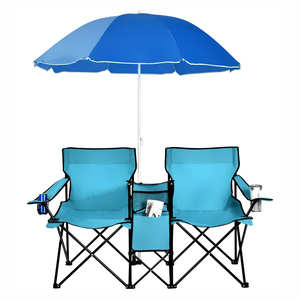 كرسي معدني محمول قابل للطي خفيف الوزن بمقعدين مع مظلة للتخييم والشاطئ والنزهات بشعار مخصص بالجملة - Product Image 1
