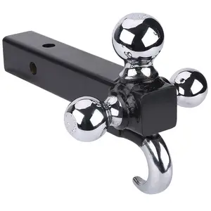 1-7/8 2 2-5/16 Black Hollow shank Trailer Hitch Tri Ball Mount with hook for pick up Truck Tow Hitch Receiver