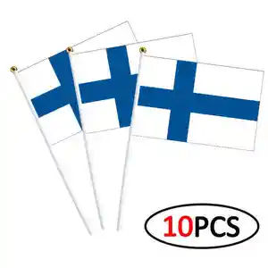 뜨거운 판매 도매 핀란드 국기 14x21cm 디지털 인쇄 핸드 플래그 깃발을 들고 축제 축하 계시