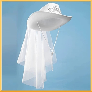 Cappello da Cowboy da Sposa con Velo e Corona di Strass, Set Combinato, Cappello Nuziale per Decorazioni per Addio al Nubilato e Regalo per la Futura Sposa - Product Image 2