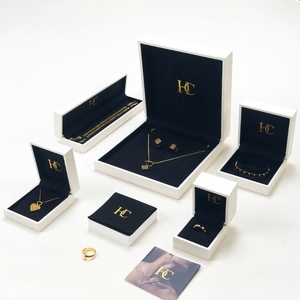 Bridal Jewelry Set <b>Box</b> Luxury Rigid Hinged Leatherette Jewelry Storage <b>Box</b> Suede Insert Foil Stamping Custom Logo Wholesale - Product Image 2