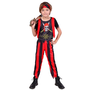 Costume de pirate des Caraïbes pour enfants, tenue de cosplay d'Halloween, ensemble de capitaine rayé rouge et noir - Product Image 1
