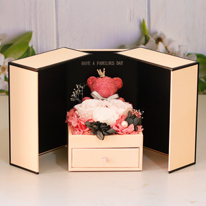 Boîte à bijoux en forme d'ours à double ouverture avec fleur éternelle, vente chaude, cadeau pour la fête des mères, la Saint-Valentin - Product Image 1